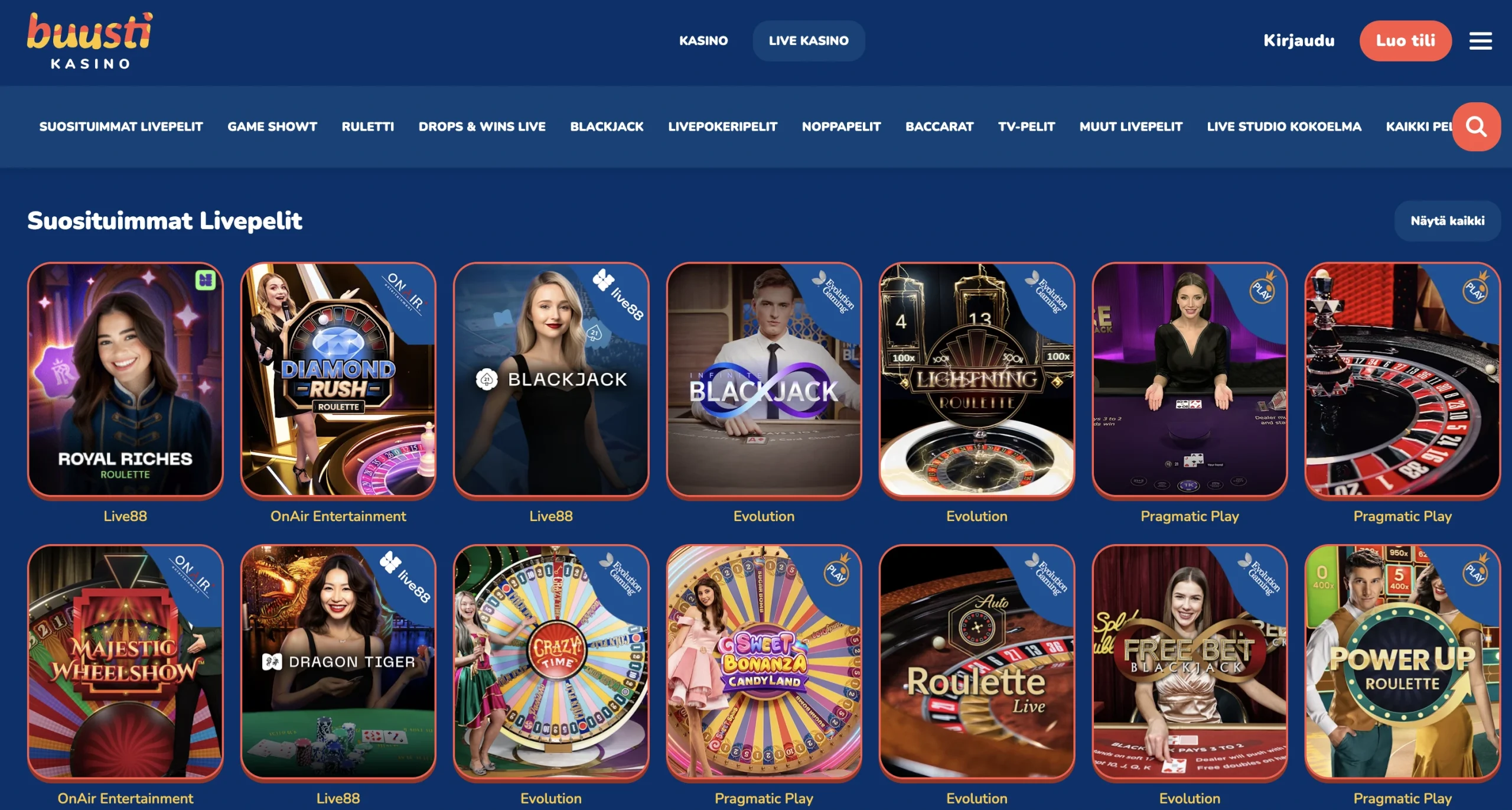 bussti live kasino games