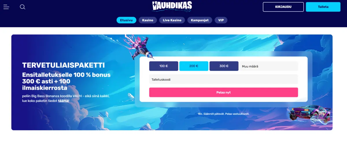 Vauhdikas nettikasino, kuvakaappaus uudet nettikasinot sivulta