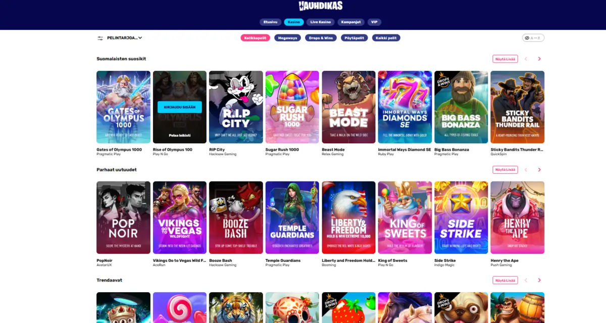 Vauhdikas Kasino ja suosituimmat kasinopelit